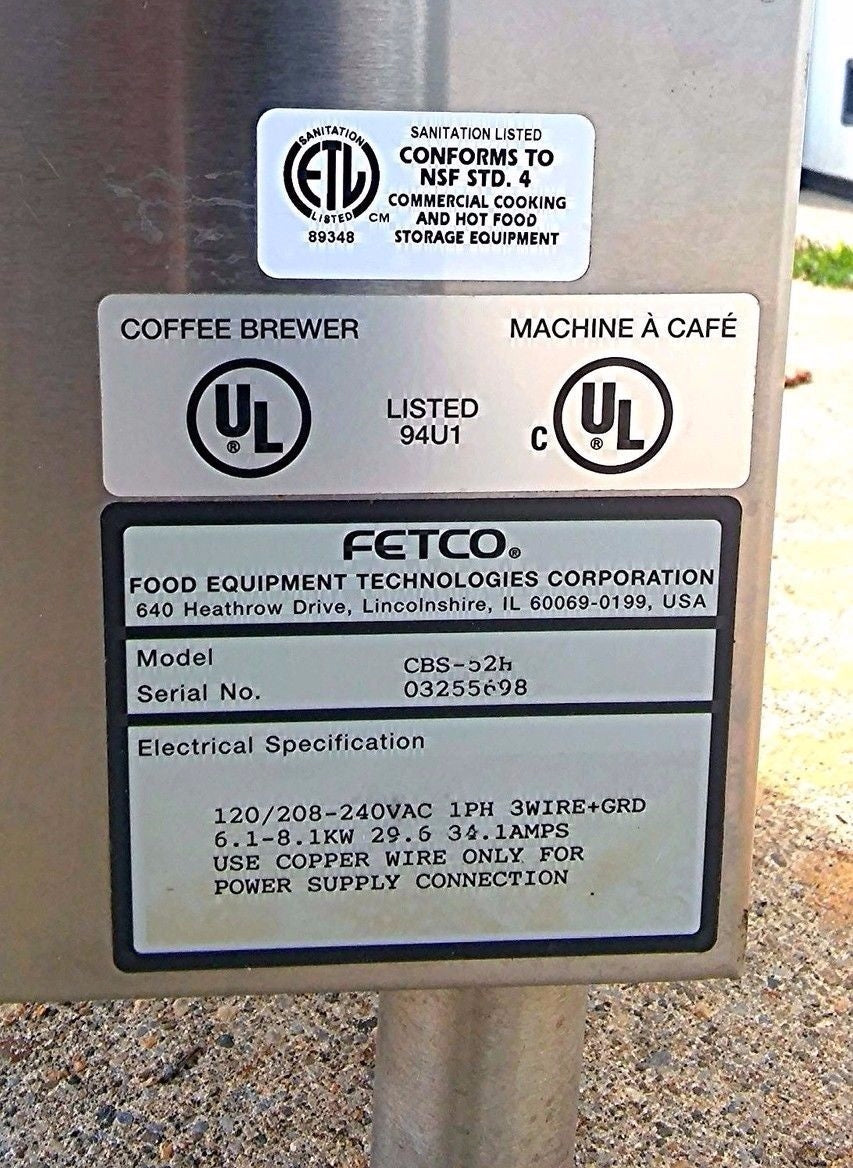 FETCO CBS-52H15 1.5 GALLON COFFEE MACHINE BREW PERCULATOR BREWER NSF FREE SHIP