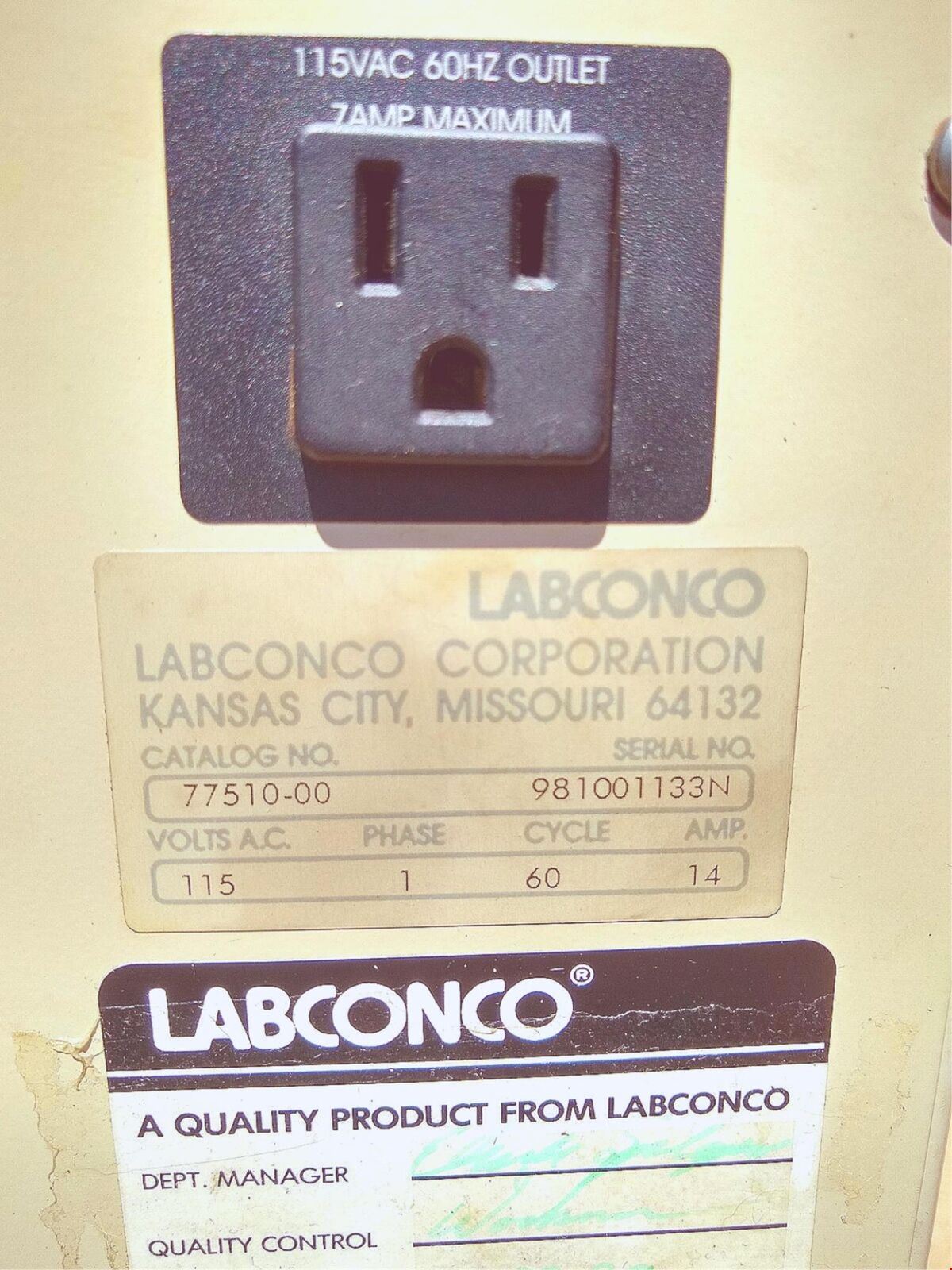 LABCONCO FREEZE DRY 4.5 LYOPHILIZER CATALOG 7751000