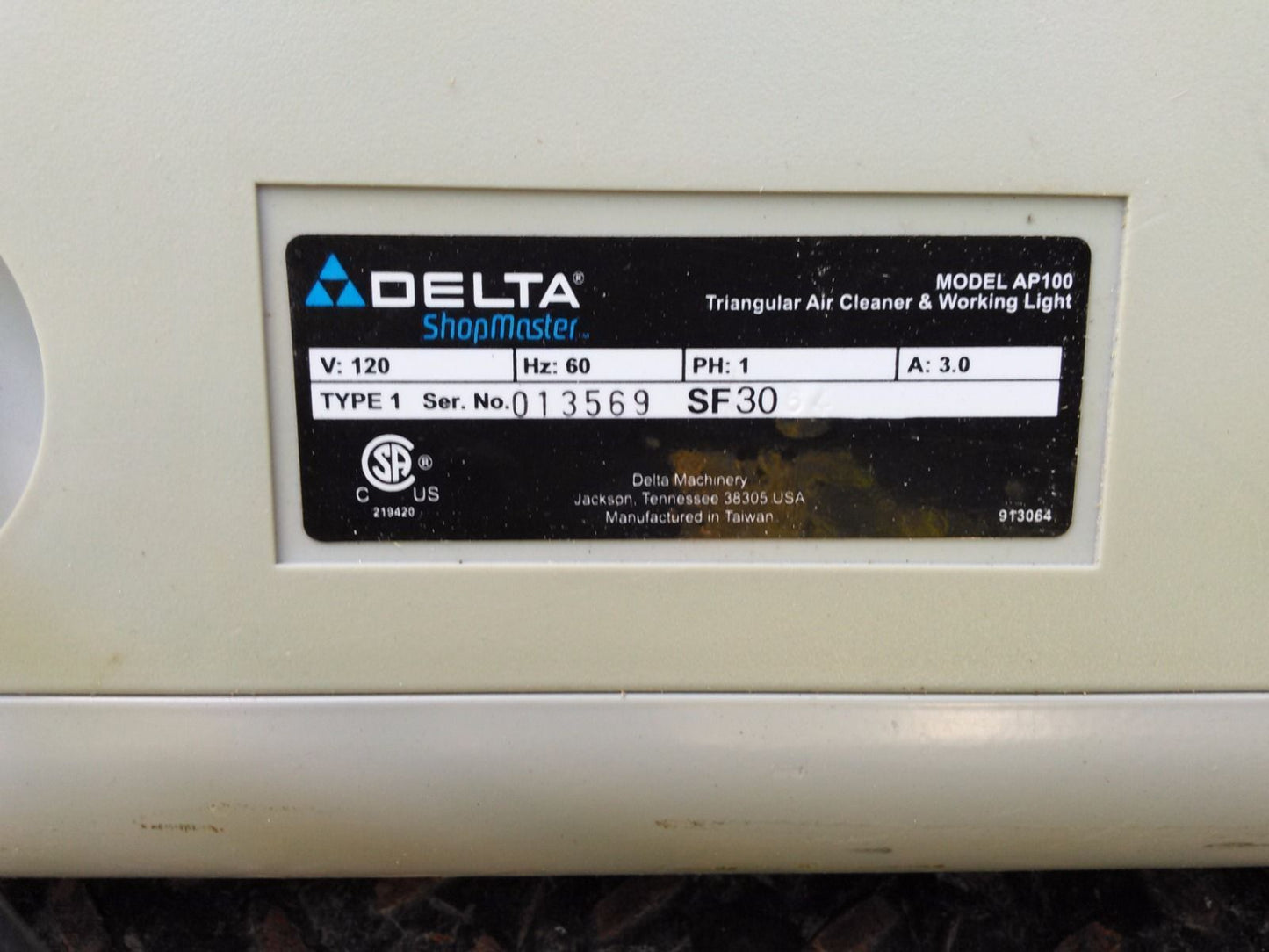 DELTA SHOPMASTER AP100 TRIANGULAR AIR CLEANER & WORKING LIGHT