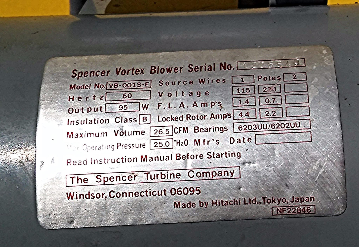 SPENCER VORTEX BLOWER Model VB-001S-E WORKS PERFECTLY WATCH VIDEO FREE SHIPPING