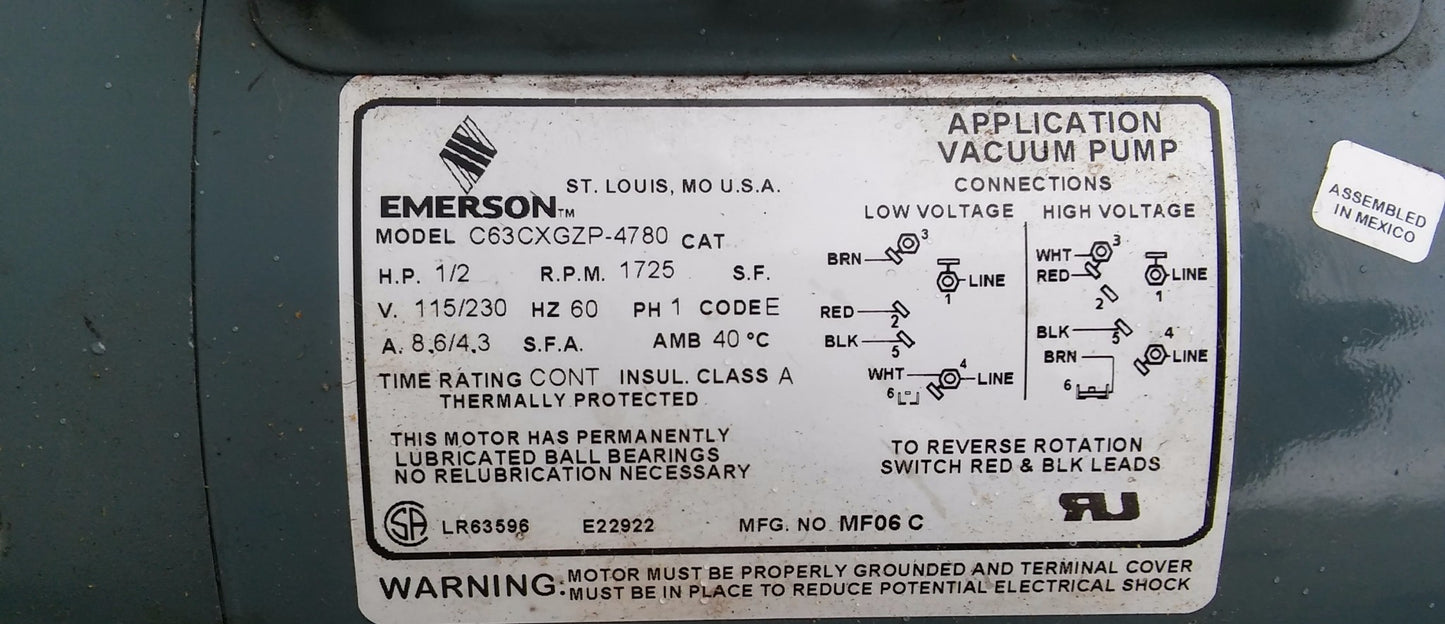 WELCH DUOSEAL 1402 Rotary Vane Vacuum Pump Emerson 1/2HP 1725 Motor WATCH VIDEO