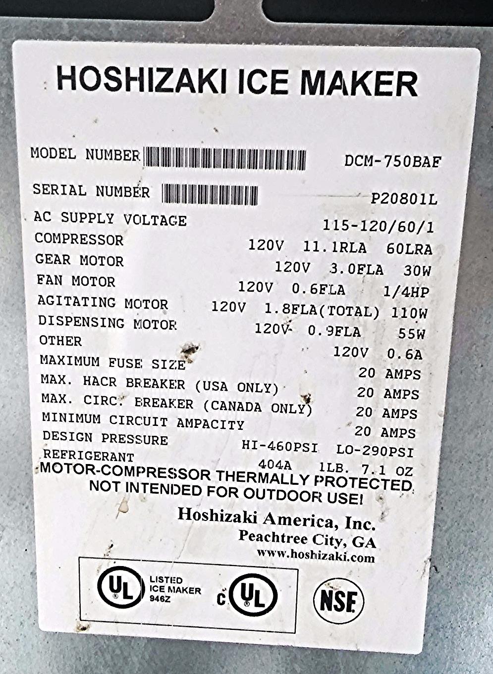 HOSHIZAKI DCM-750BAF AIR COOL CUBLET ICE *800LBSDAY COUNTER TOP MACHINE FREESHIP