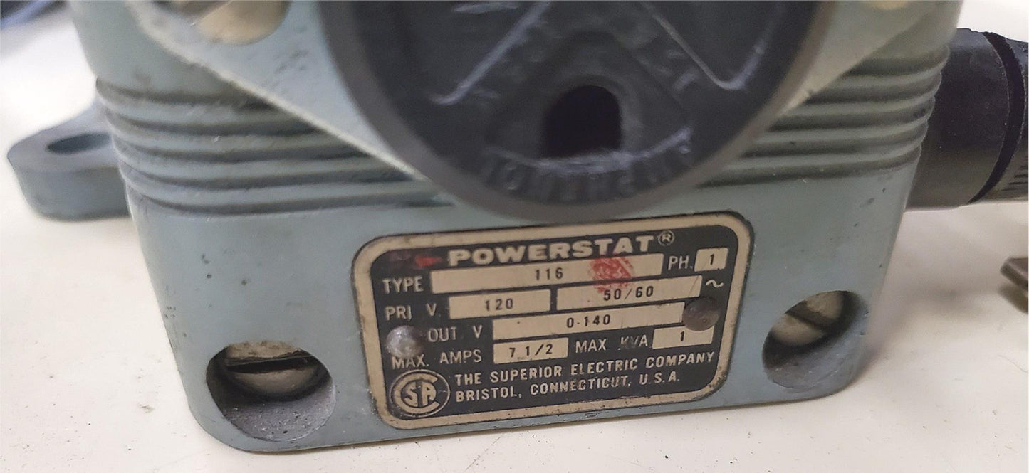POWERSTAT 116 7.5 AMPS 0-120 or 0-140 VOLTs VARIABLE AUTOTRANSFORMER FREESHIP