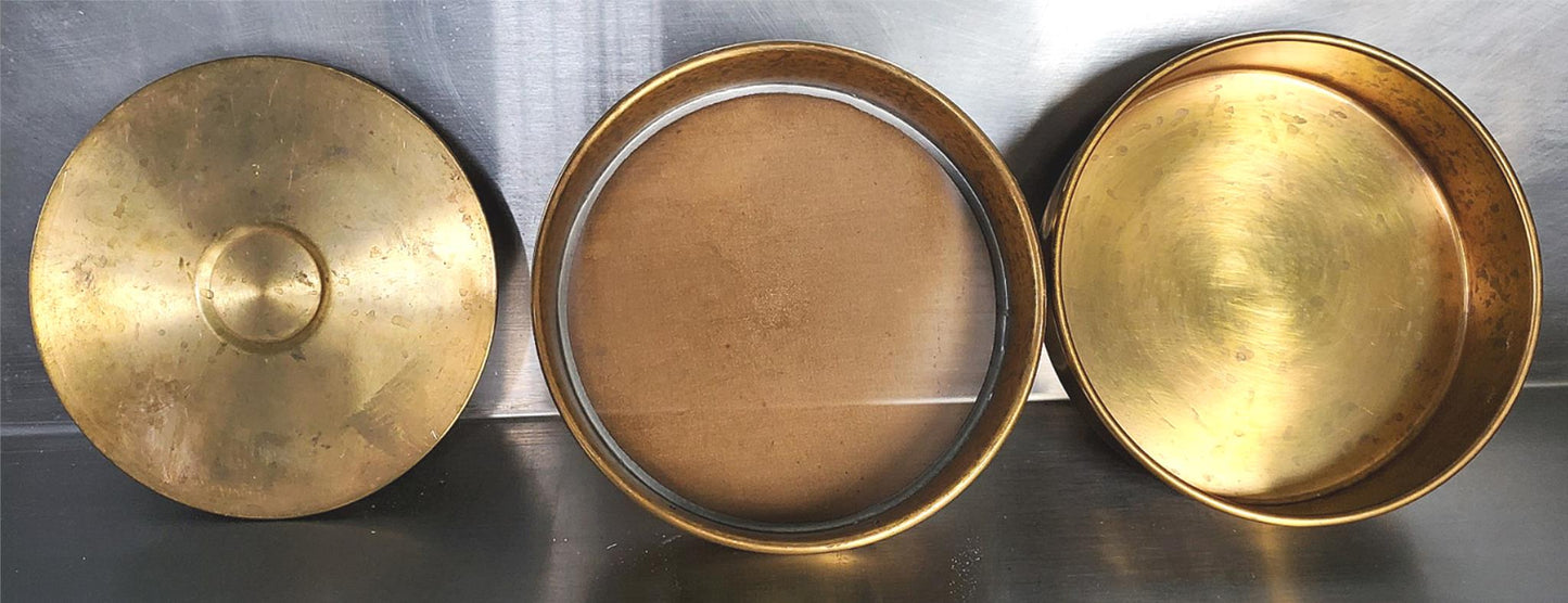 FISHER SCIENTIFIC USA STANDARD 120 SIEVE BRASS FRAME wCOVER & RECEIVER FREE SHIP