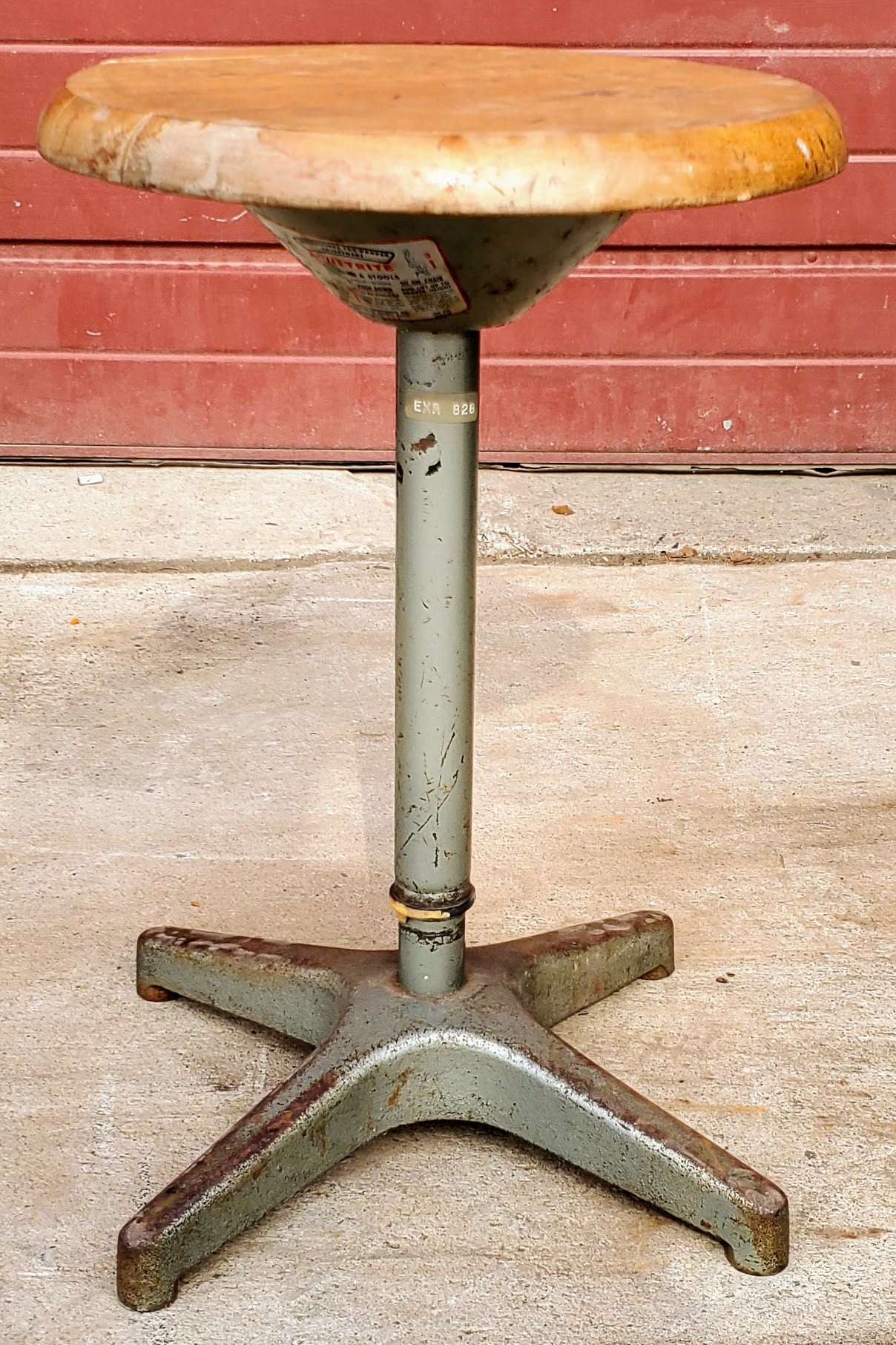 1963 VINTAGE AJUSTRITE INDUSTRIAL DRAFTING MACHINIST STOOL GLUEDWOODTOP FREESHIP