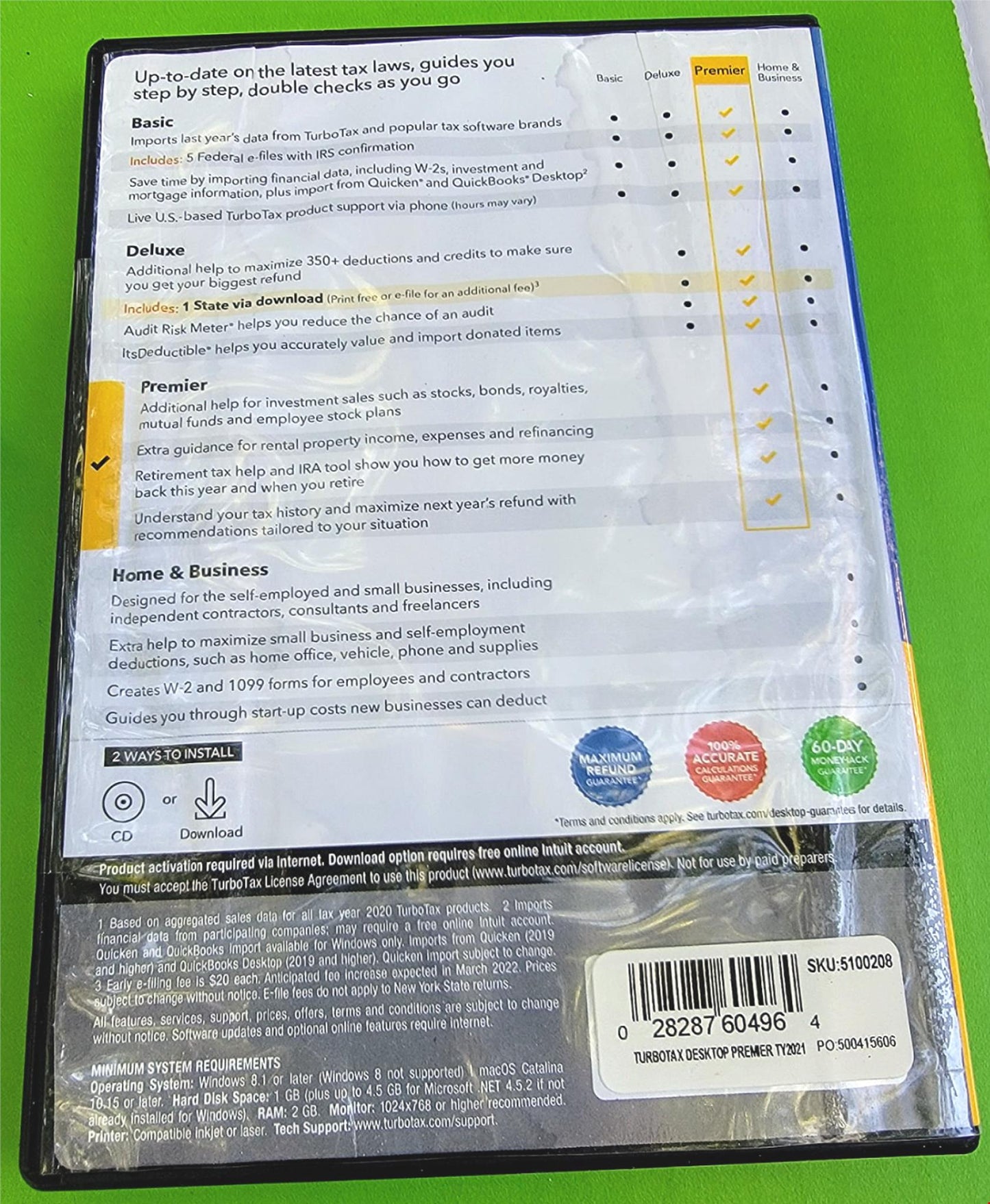 WINDOWS MAC TURBOTAX PREMIER TAX YEAR 2021 FEDERAL RETURNS E-FILE STATE FREESHIP