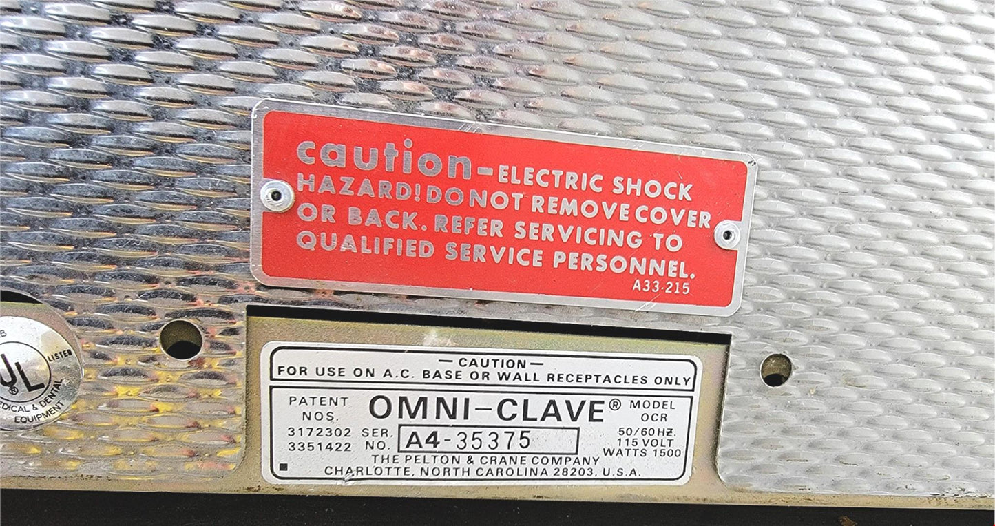 PELTON CRANE OCR STERILIZER AUTOCLAVE with TRAY & MANUAL WATCH VIDEO FREE SHIP