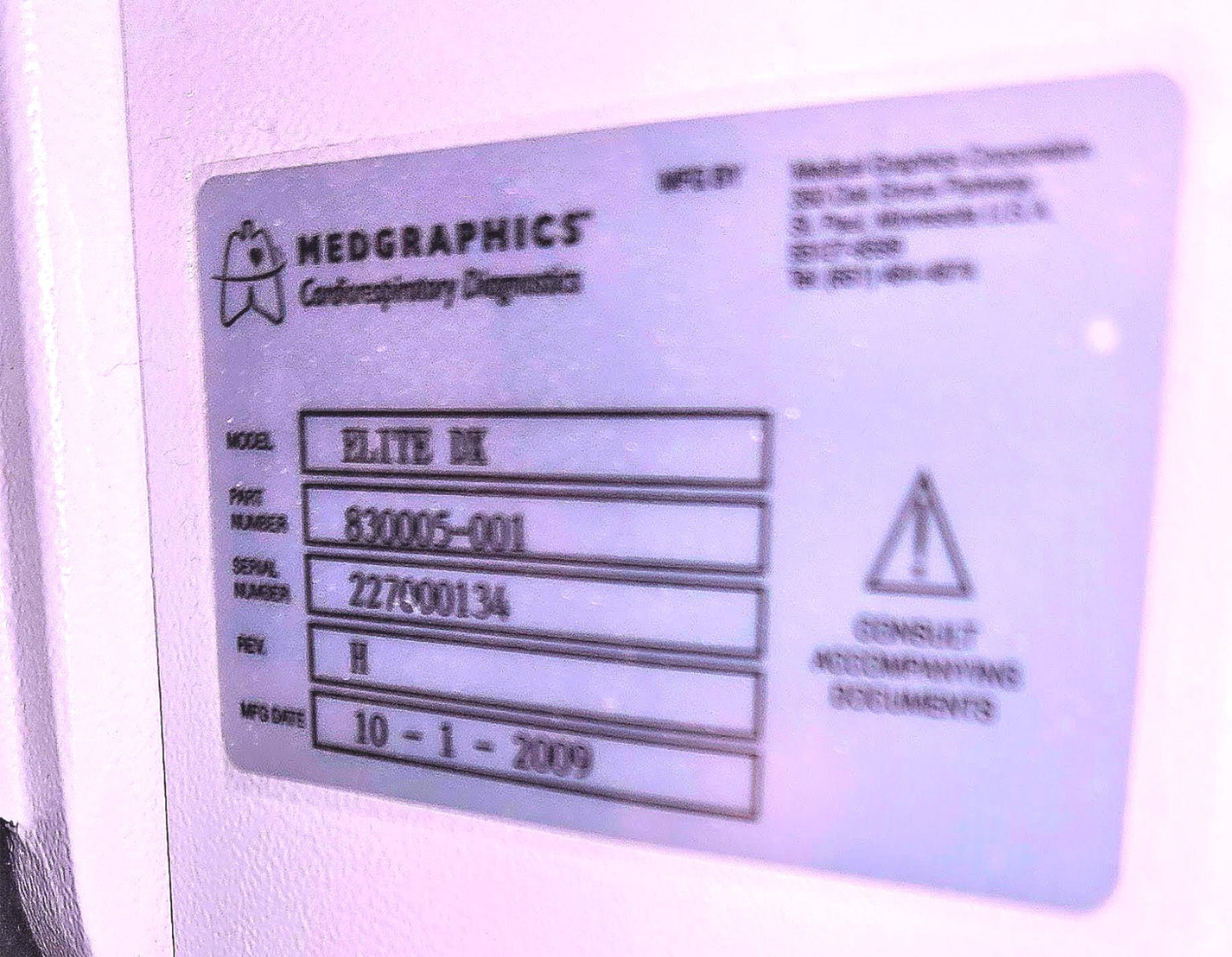 MEDGRAPHICS CARDIO RESPIRATORY DIAGNOST PLATINUM ELITE DX PLETHYSMOGRAPH CHAMBER