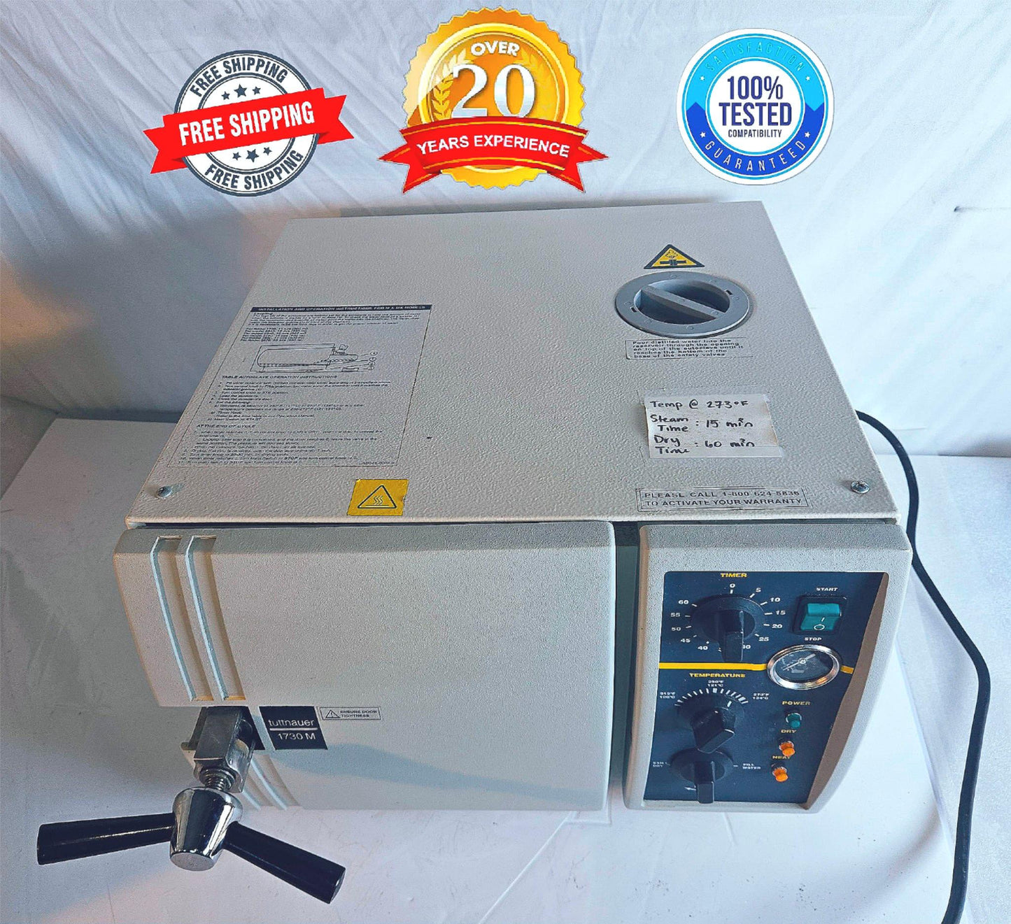 120-DAY-WARRANTY TUTTNAUER® 1730M AUTOCLAVE STEAM STERILIZER with TRAY FREE SHIP
