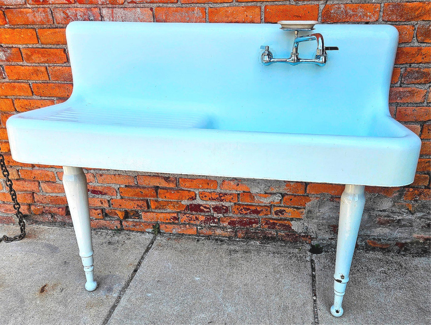 20's RECLAIMED 52"x42"x19" CAST IRON FARM PEG-LEG PEDESTAL FAUCET SINK FREE SHIP