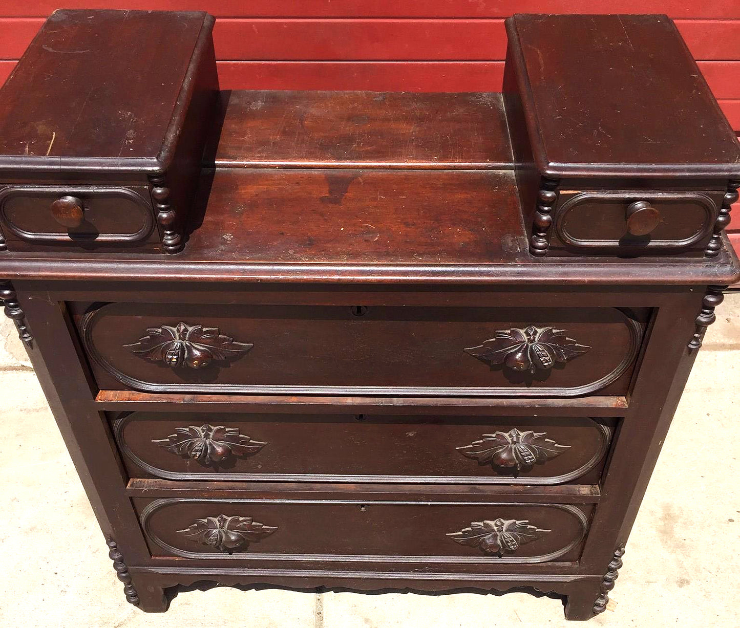 1900s VINTAGE OAK MAHOGANY CHEST OF 5 DRAWERS 38"x38" x 17" ENGRAVING FREESHIP