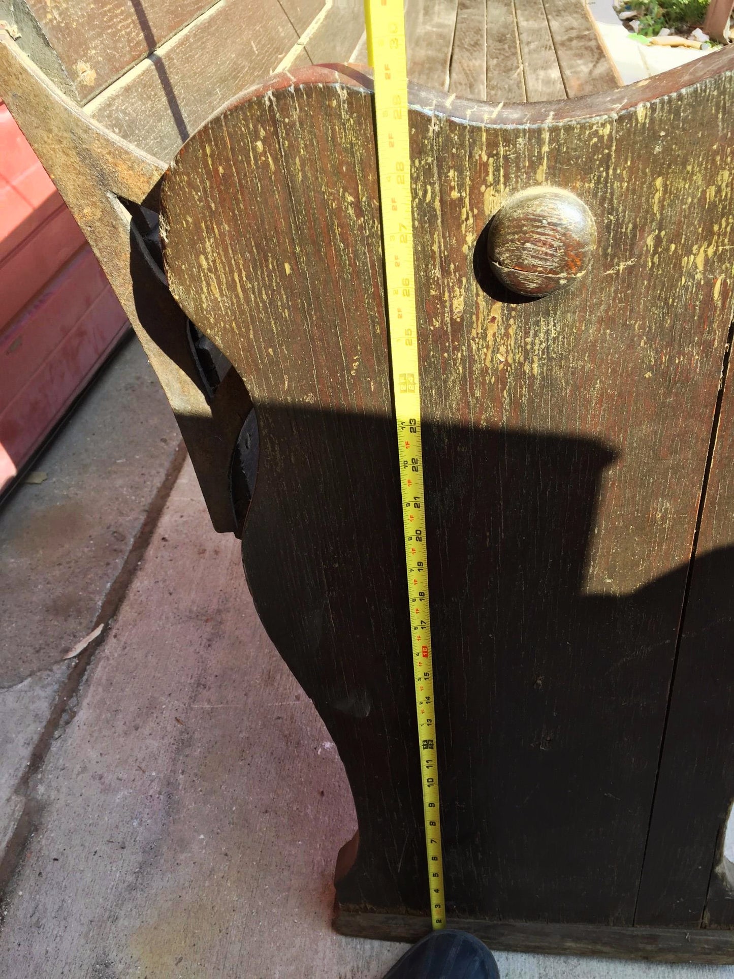 RARE ANTIQUE WOOD LIBRARY REVERSIBLE BENCH METAL FLIP BACK 8.5'ft 1900s FREESHIP