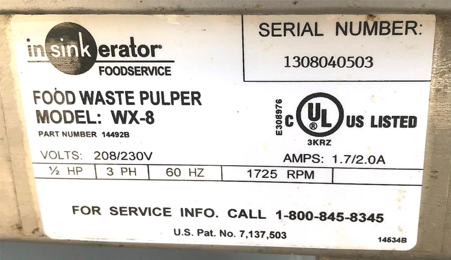 WASTEXPRESS WX-8 INSINKERATOR FOOD WASTE REDUCTION PULPER MACHIN 3PHASE FREESHIP