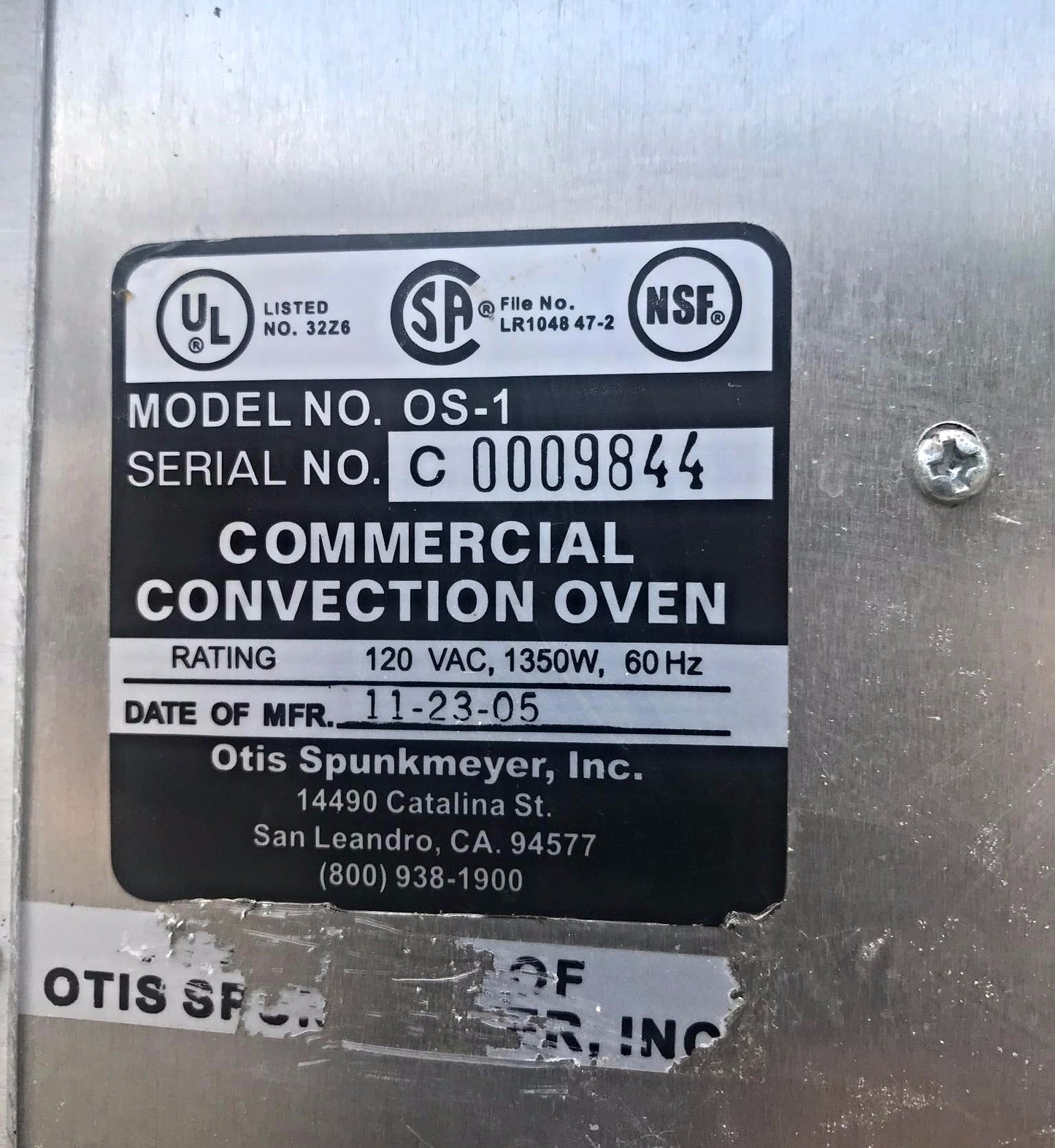 OTIS SPUNKMEYER COOKIE OVEN MODEL OS-1