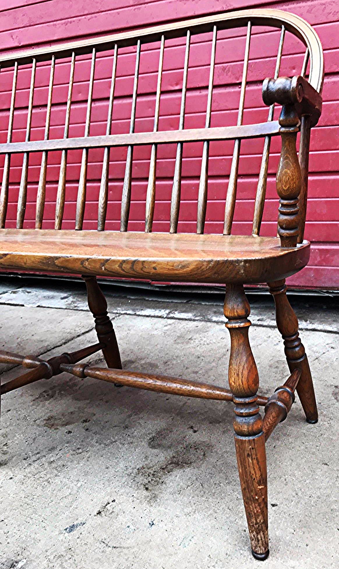 1928 1938 MARBLE & SHATTUCK Co. ANTIQUE OAK WINDSOR BENCH 6'ft x 38h FREE SHIP