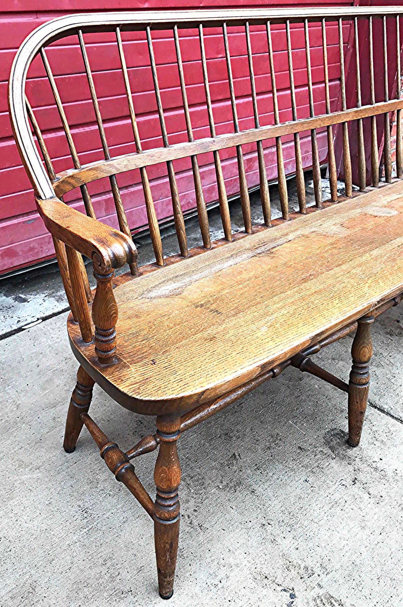 1928 1938 MARBLE & SHATTUCK Co. ANTIQUE OAK WINDSOR BENCH 6'ft x 38h FREE SHIP