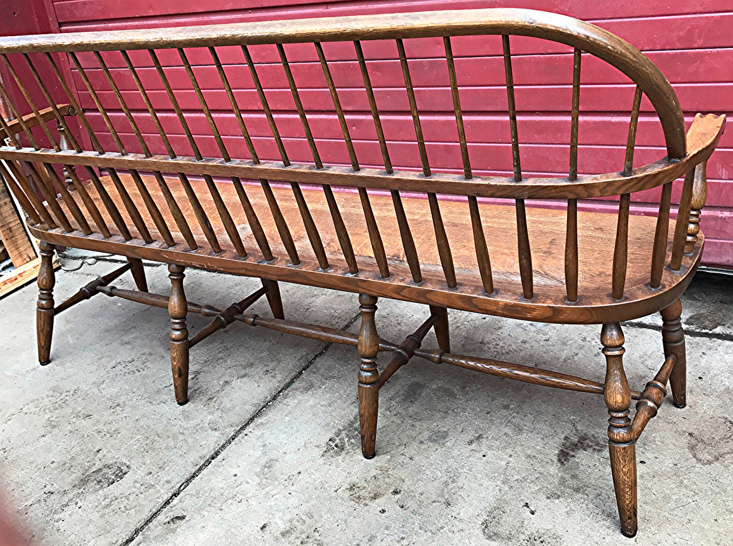 1928 1938 MARBLE & SHATTUCK Co. ANTIQUE OAK WINDSOR BENCH 6'ft x 38h FREE SHIP