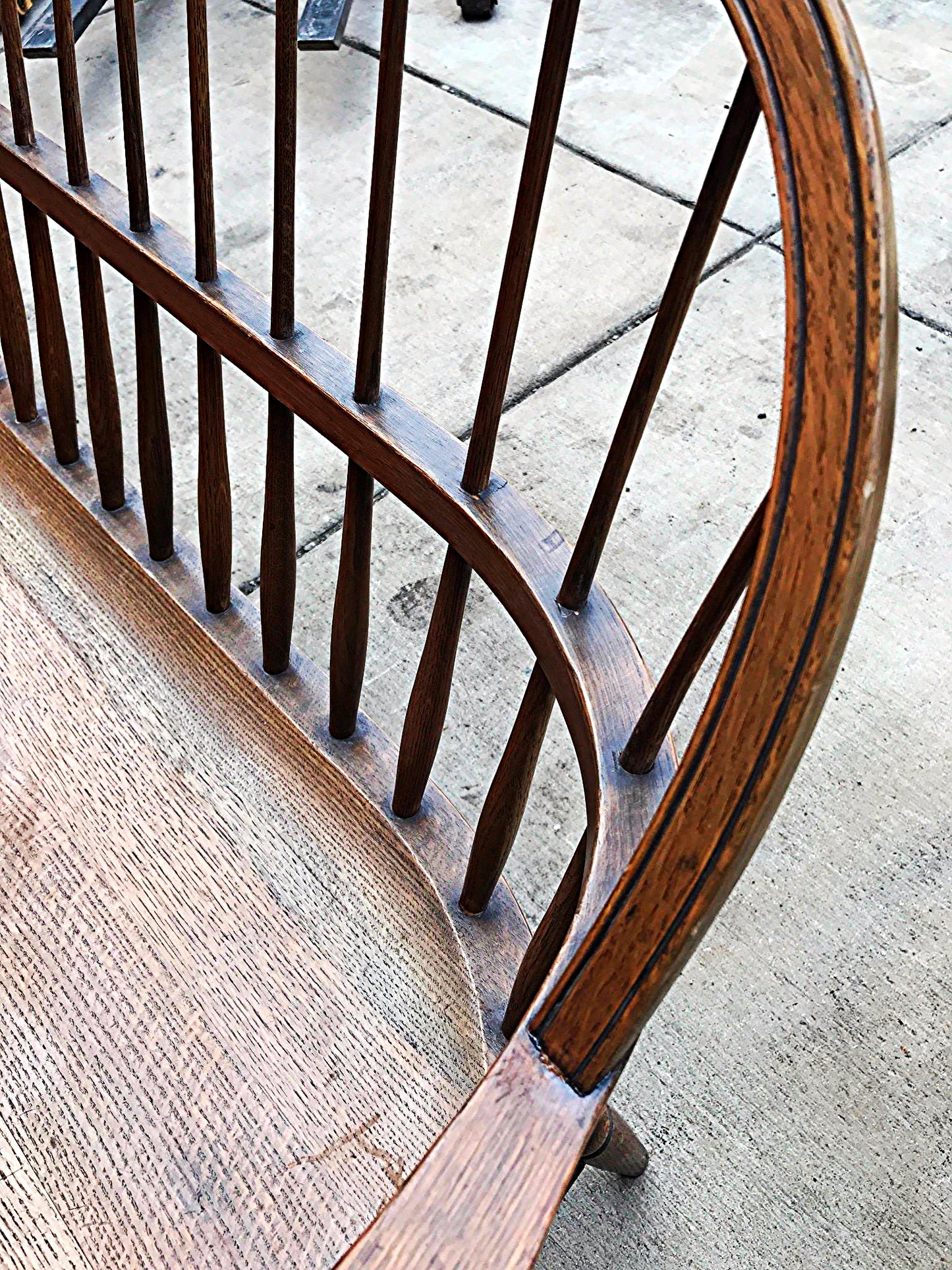 1928 1938 MARBLE & SHATTUCK Co. ANTIQUE OAK WINDSOR BENCH 6'ft x 38h FREE SHIP