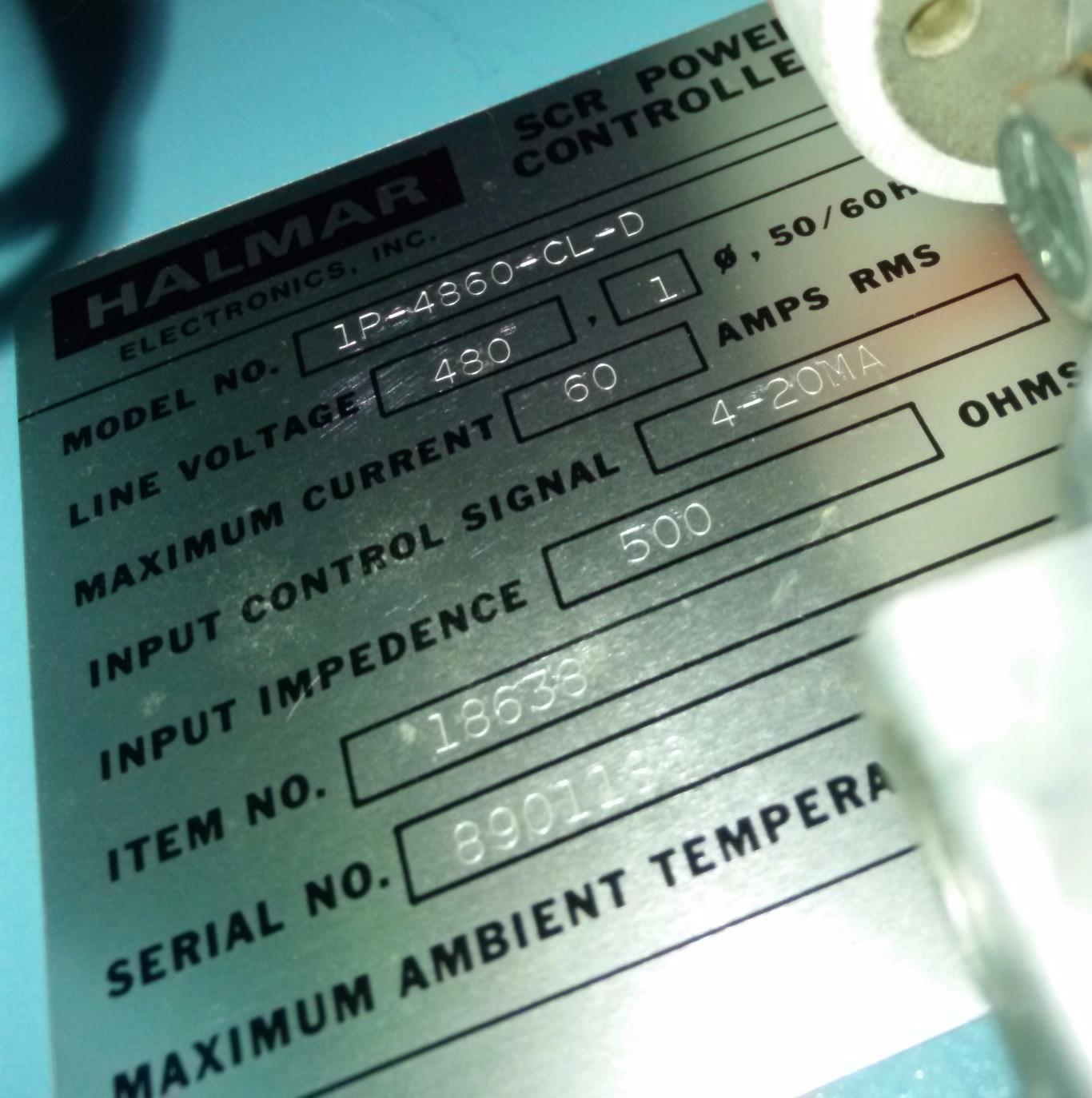 HALMAR 1P-4860-CL-D SCR 480VAC 60AMP SCR POWER CONTROL