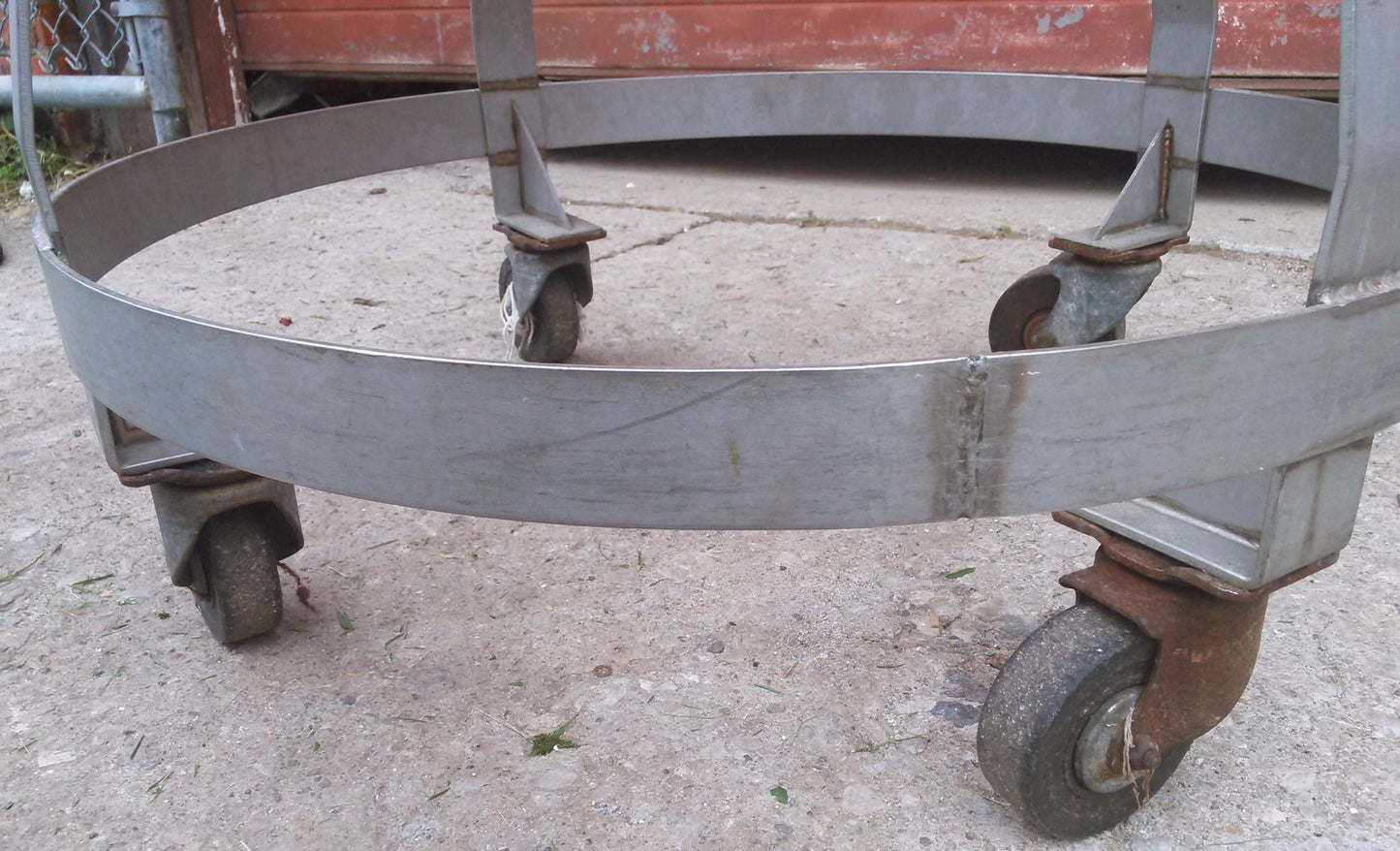 VINTAGE COMMERCIAL KITCHEN STAINLESS STEEL SALAD BOWL & DOLLY 30"w x 12"d x 36h