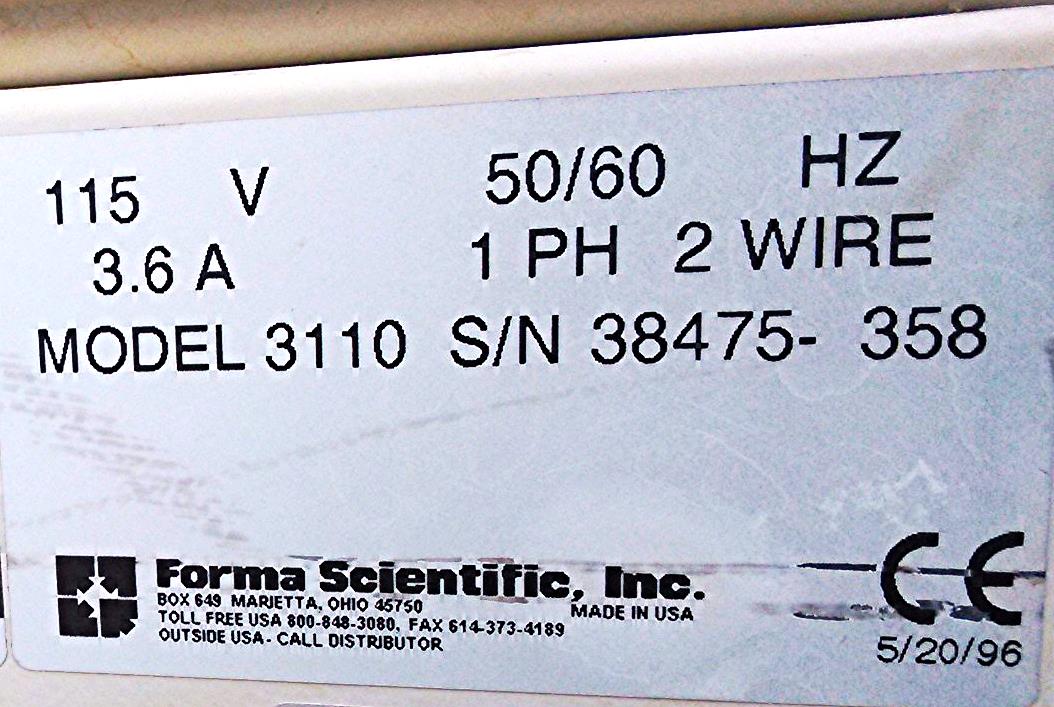 FORMA 3110 C02 JACKETED INCUBATOR WARRANTY WATCHVIDEO WORKS PERFECTLY GUARANTEED