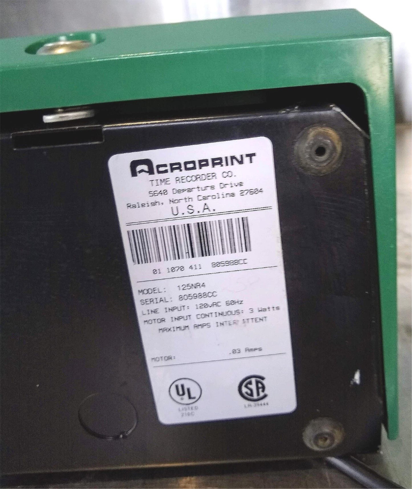 100% WORKING ACROPRINT 125NR4 TIME RECORDER GREEN PUNCH CLOCK SYSTEM FREE SHIP