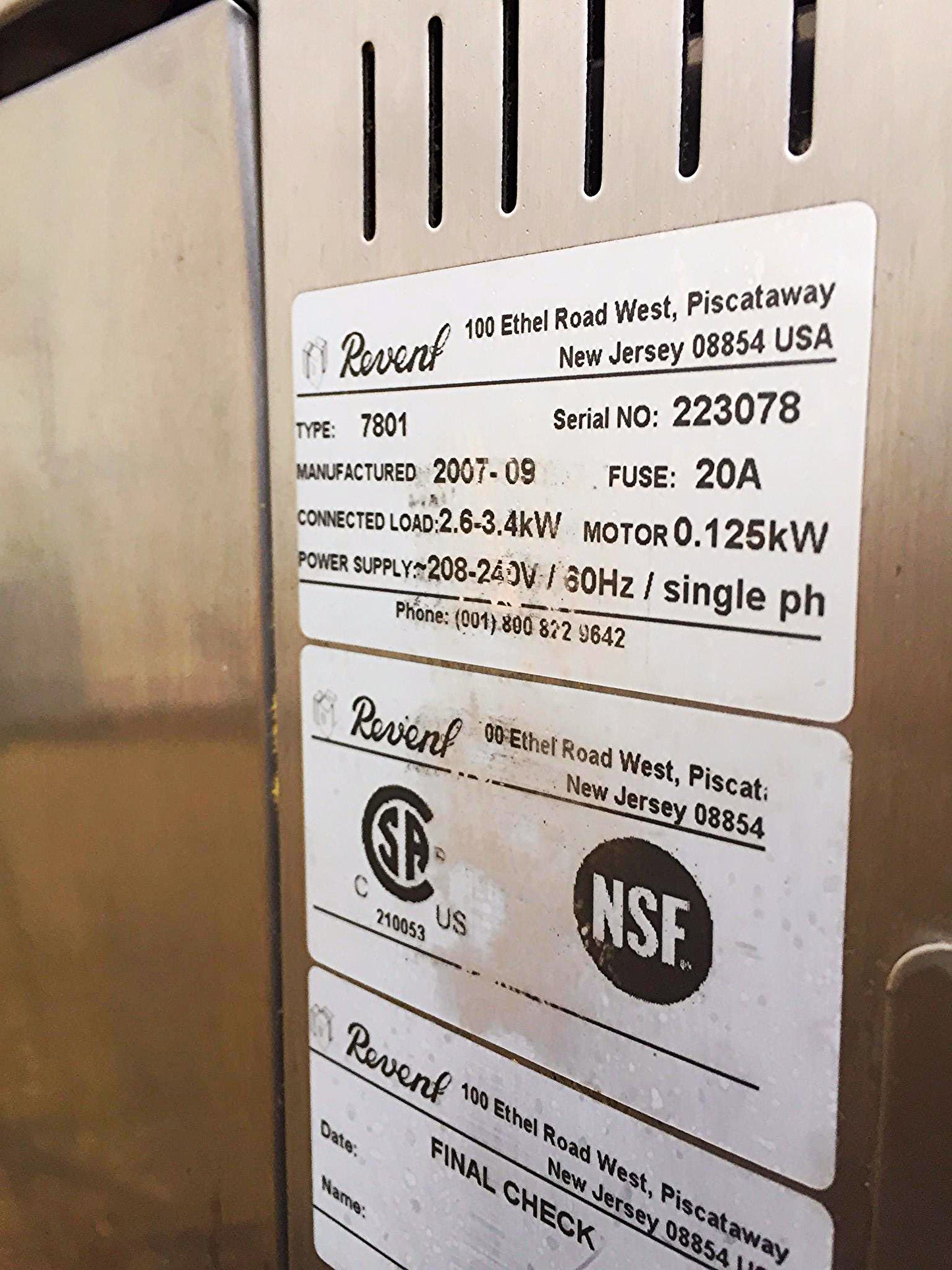 REVENT 7801 COMMERCIAL CONVECTION STEAM OVEN KITCHEN 1 Phase FREE SHIPPING