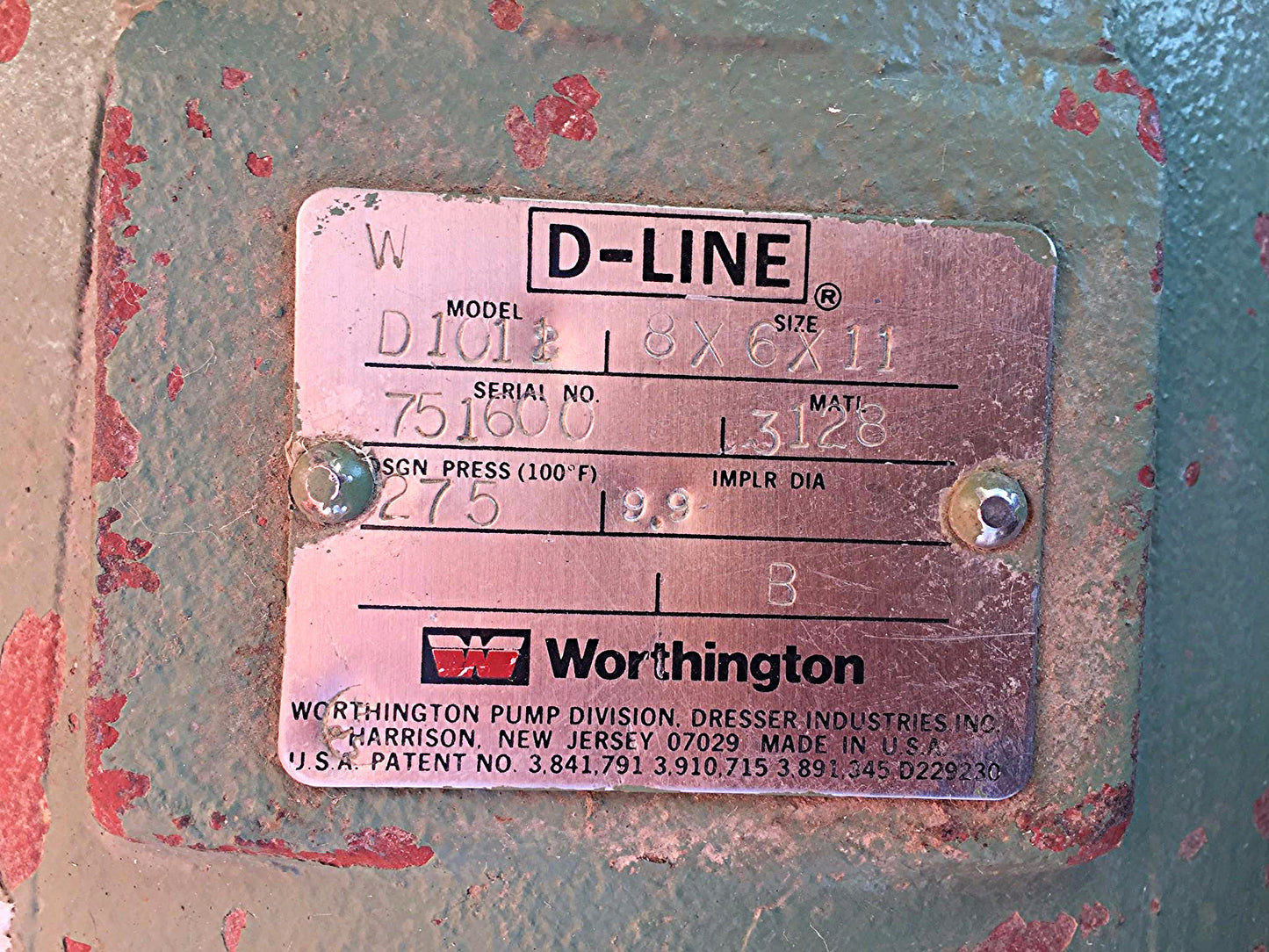 WORTHINGTON 15HP DLINE Model 1011 Size 8 x 6 x 11 WATER PUMP HAYWARD FREE SHIP