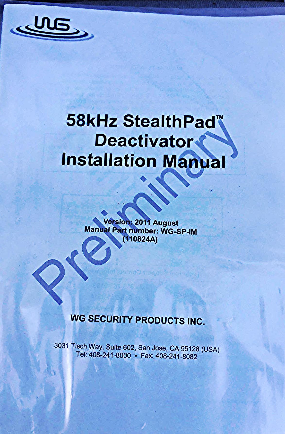 WG SP 58-II STEALTH PAD MAGNETIC DEACTIVATOR THEFT ALARM & SENSORMATIC DI380