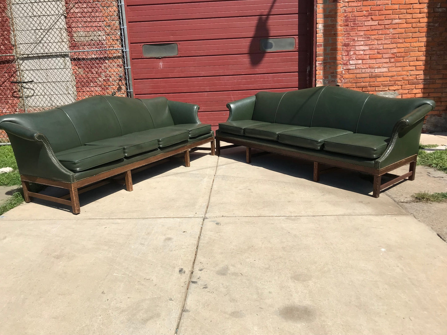 RARE 1930s VINTAGE LARGE GREEN 4 SEAT SOFA COUCH 99"LONG x 37"H x 30"D FREE SHIP