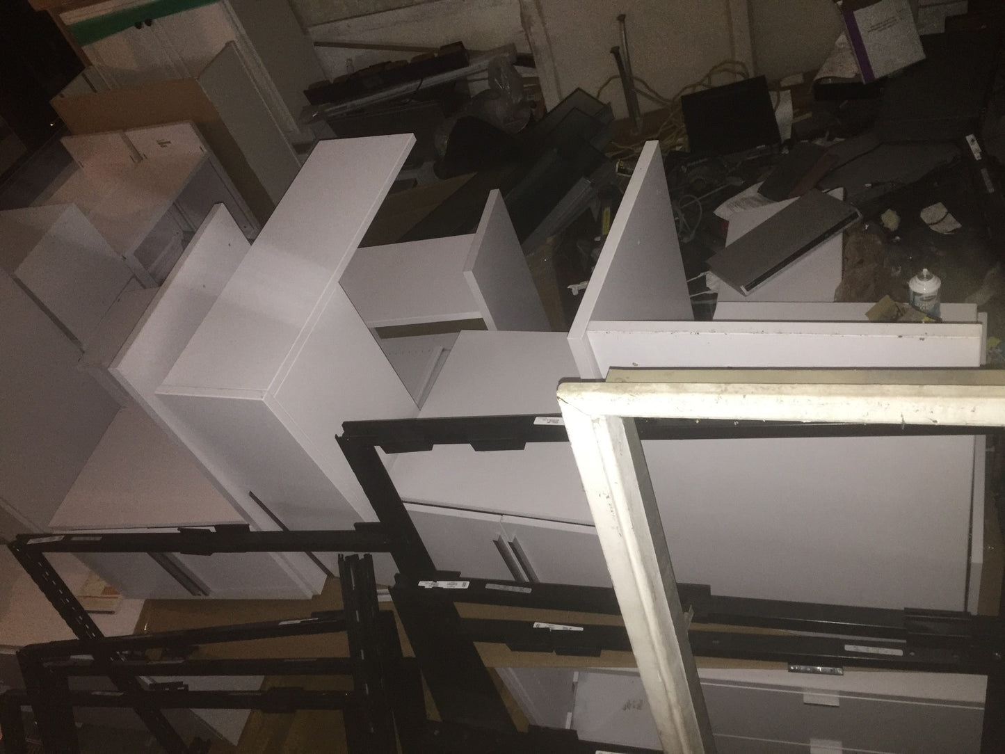 LOT OF KNOLL OFFICE FURNITURE WHITE LAMINATE DESK LOCKER TOWER FILE CABINET