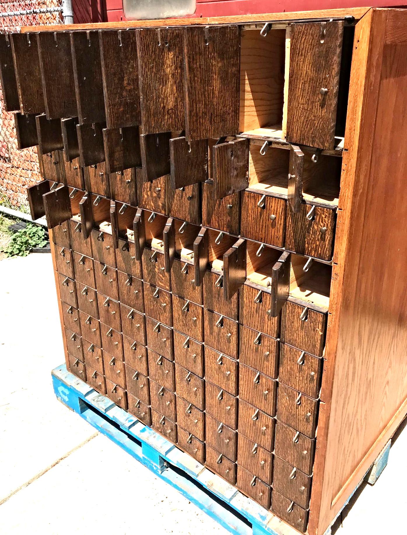 RARE 1940s VINTAGE OAK 88 CUBICLE MAILBOX 53Hx45Wx36D WineCabinet wBASE FREESHIP