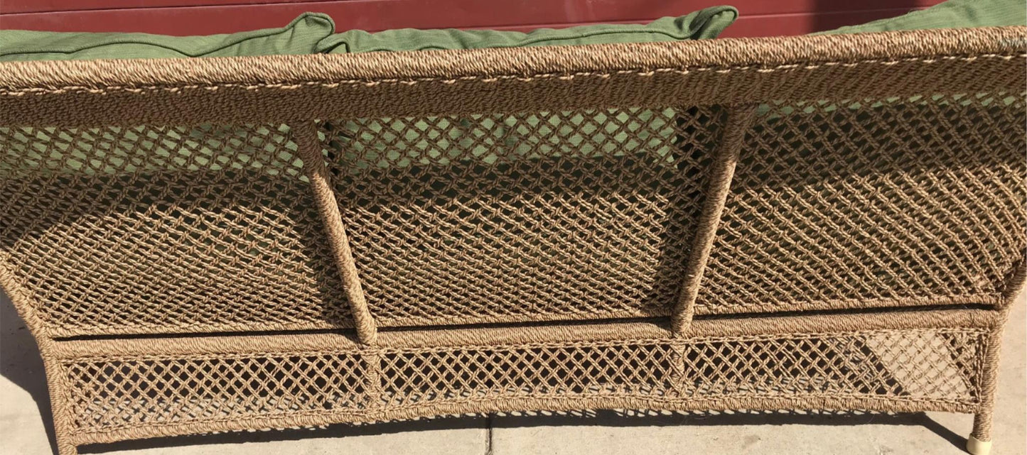 WONDERFUL RATTAN SOFA GREEN FABRIC CUSHIONS NO RIPS NO TEARS FREE SHIPPING