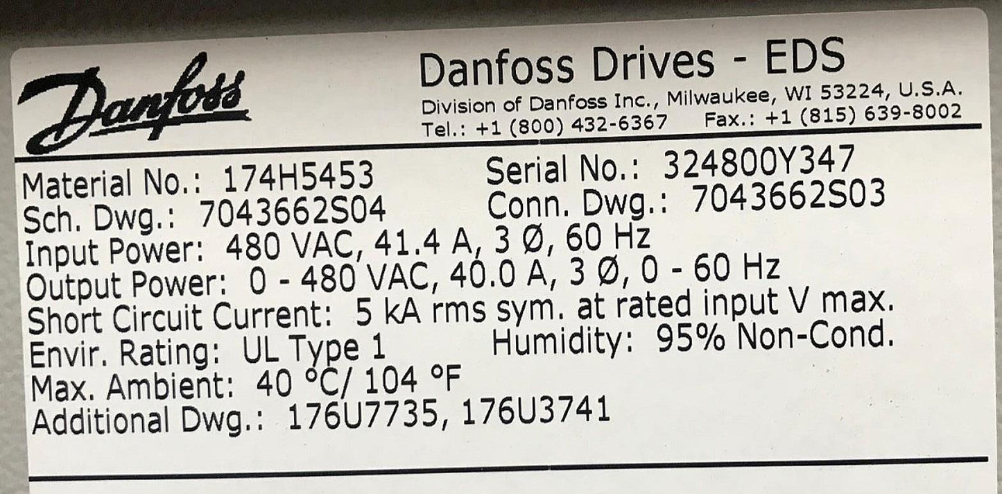 1 Unit of DANFOSS GRAHAM 22KW/ 30 HP VLT 6000 HVAC VLT6032GT4 DRIVE EDS FREESHIP