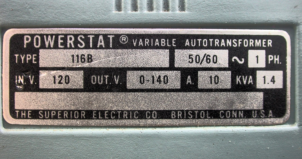 116B SUPERIOR ELECTRIC POWERSTAT AUTOTRANSFORMER VARIABLE 140VOLT1.4KVA FREESHIP