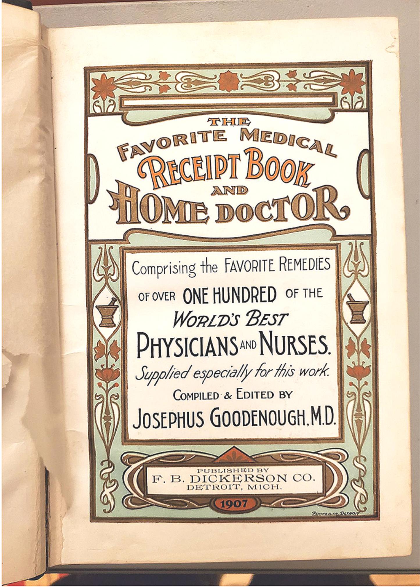 RARE 1907 VINTAGE "THE FAVORITE MEDICAL RECEIPT BOOK & HOME DOCTOR" ILLUSTRATED