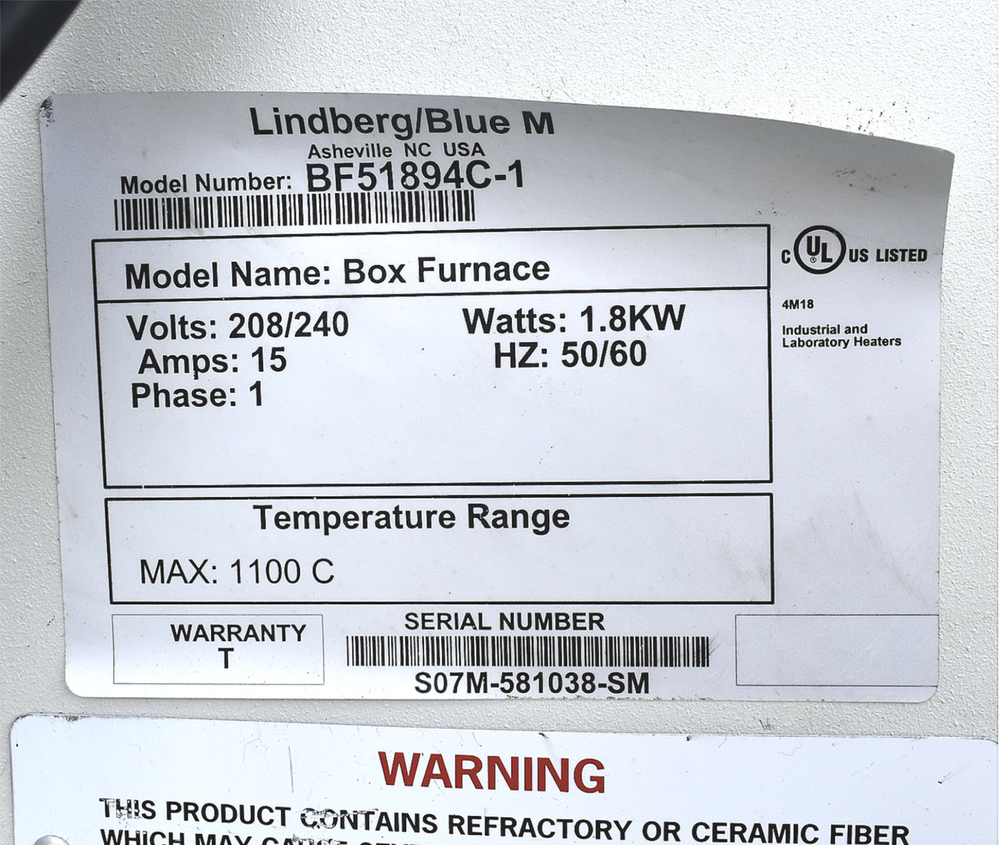 90DAYWARRANTY LINDBERG BF51894C-1 MODALTHERM BOX FURNACE & BONUS MANUAL FREESHIP