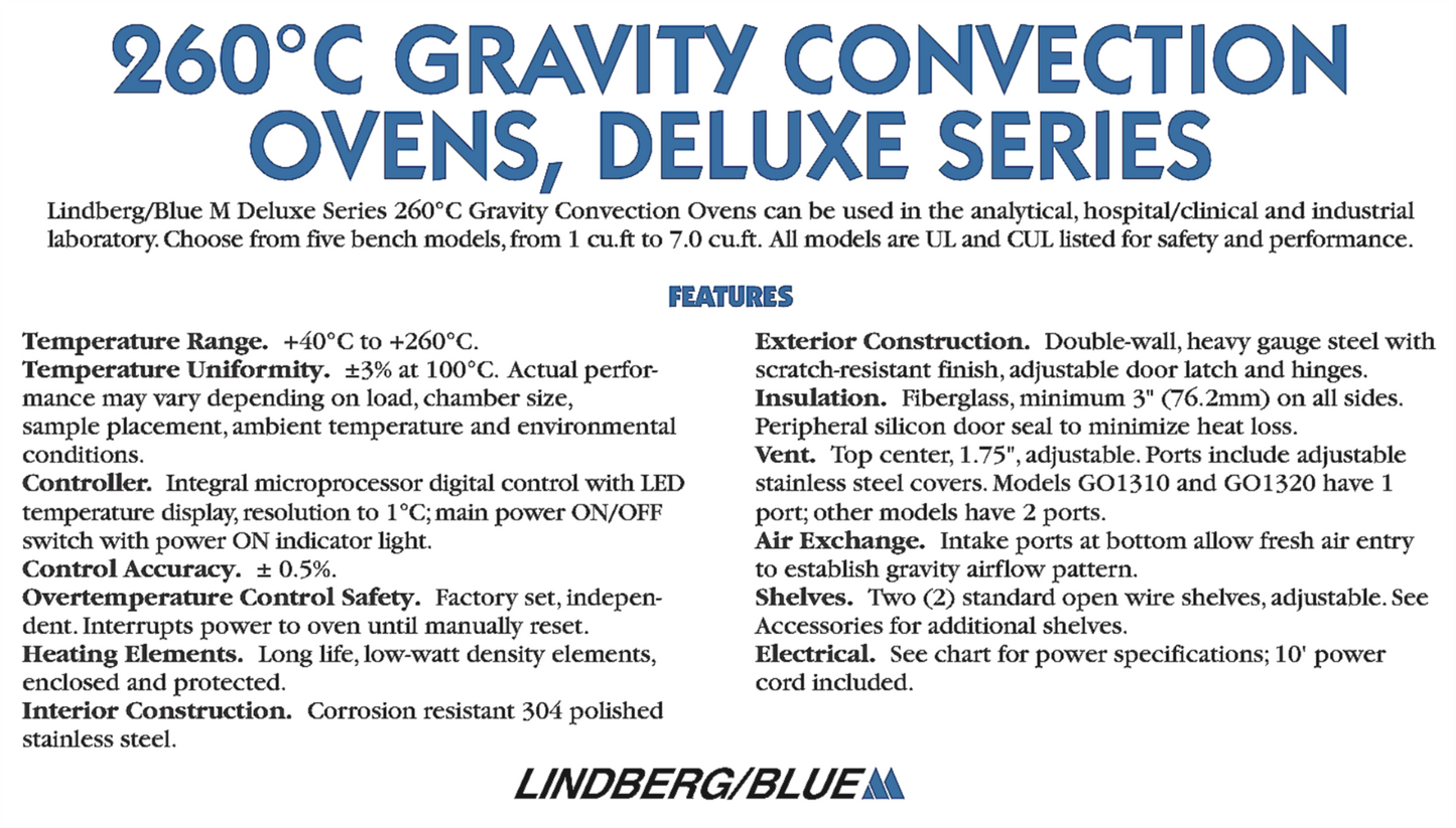 120-DAY-WARRANTY LINDBERG BLUE M GO1300A 1cuFt/260°C GRAVITY CONVECTION OVEN