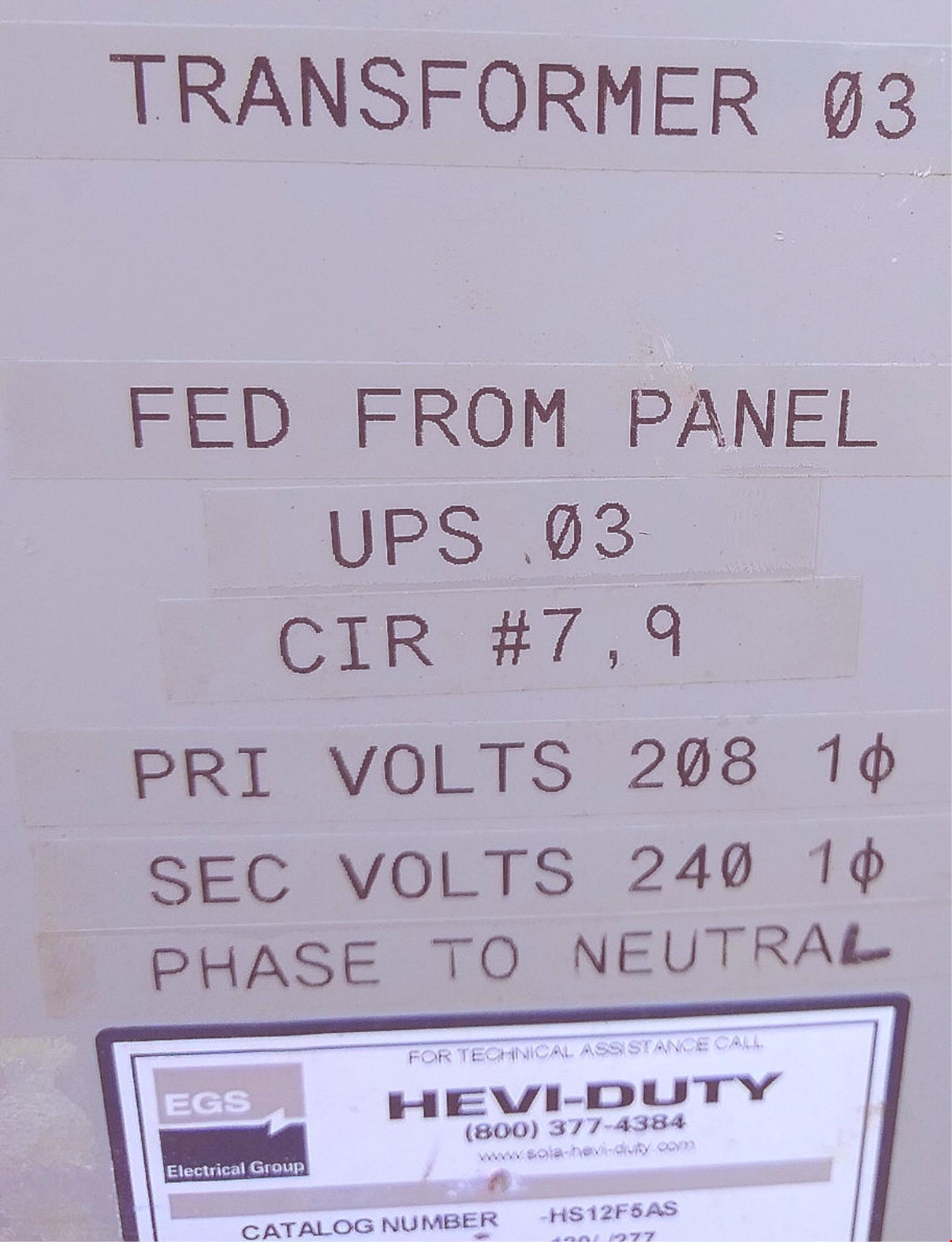 SOLA HEVI-DUTY 1Phase HS12F5AS 5KVA 120/208/240/277-120/240 TRANSFORMER FREESHIP
