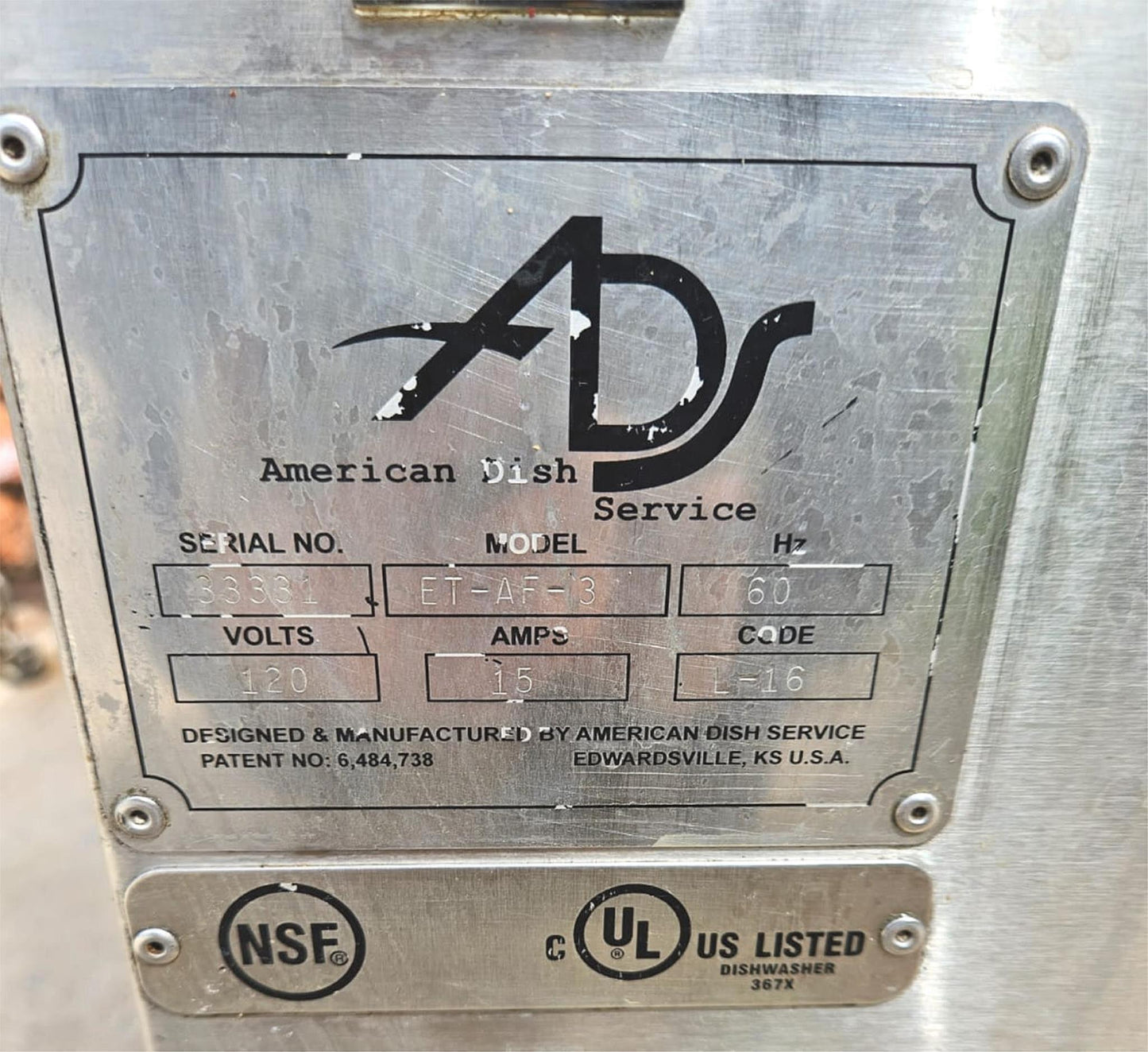 100% ADS AMERICANDISHSERVICE ET-AF-3 COMMERCIAL SPACESAVER DISHWASHER WATCHVIDEO