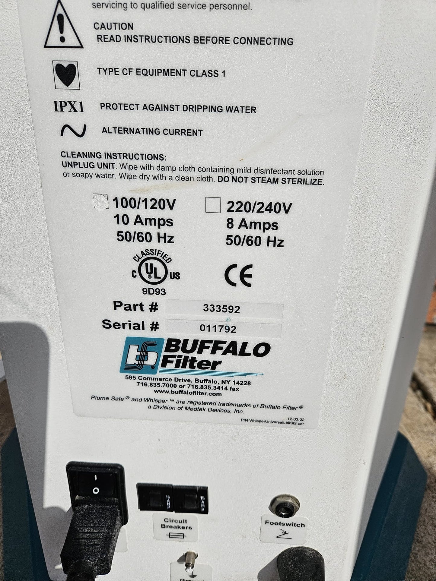 120DAYWARRANTY BUFFALO WHISPER 333592 AEROSOL FUME EVACUATION MACHINE WATCHVIDEO