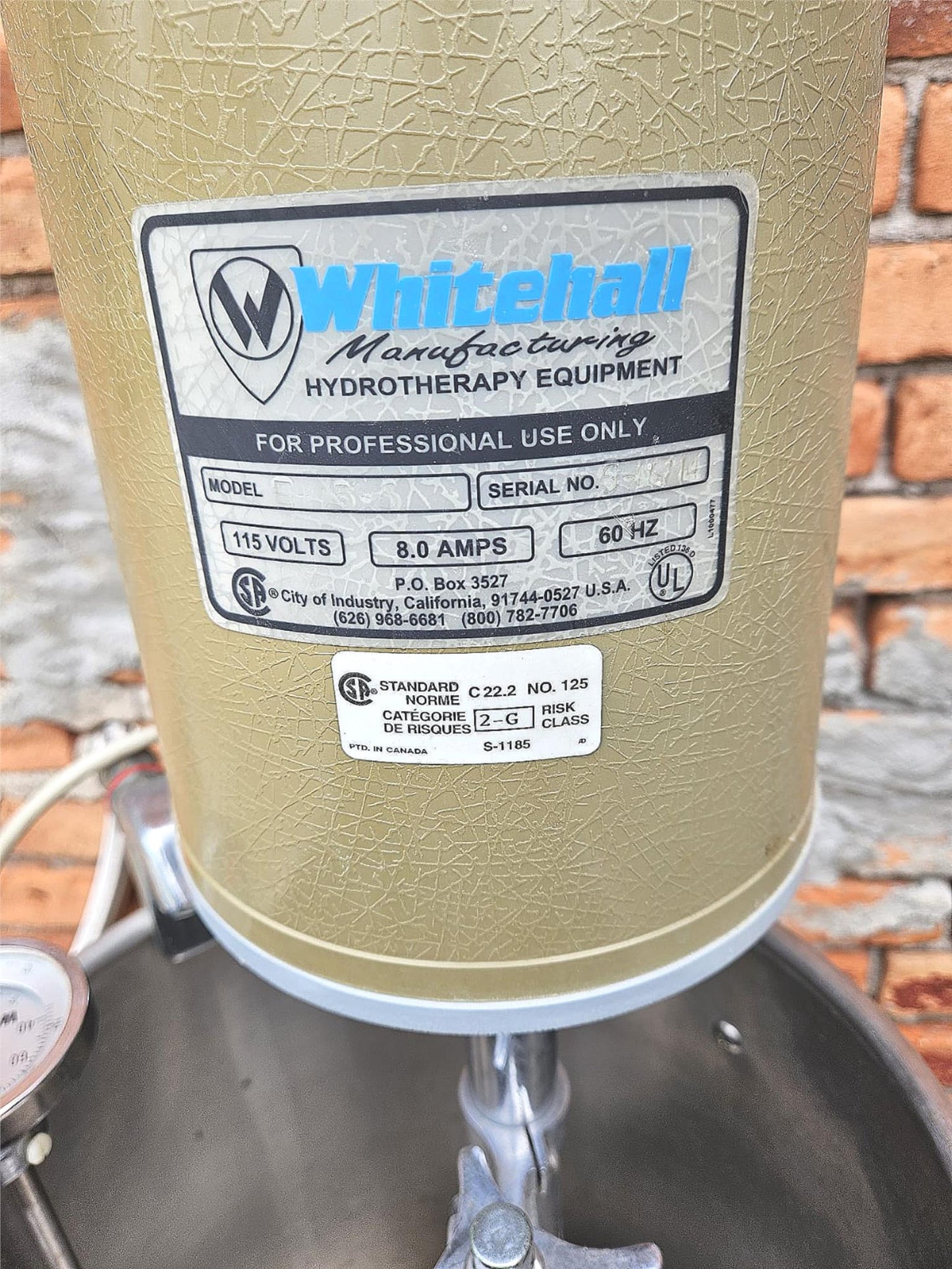 WHITEHALL E-15-S HYDROTHERAPY WHIRLPOOL 15 GALLON TUB METAL & MANUAL FREE SHIP