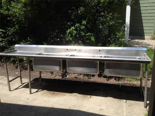 STAINLESS STEEL COMMERCIAL3 COMPARTMENT SINK 125 x 27 x 42 BASIN 26" x 20" x 13"