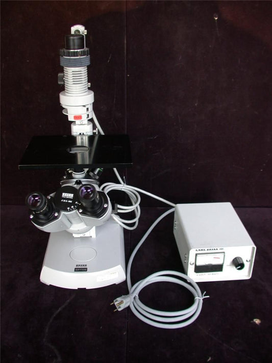 ZEISS INVERTED D ADJUSTABLE MICROSCOPE BINOCULAR HEAD OBJECTIVES 872E POWER SUPL