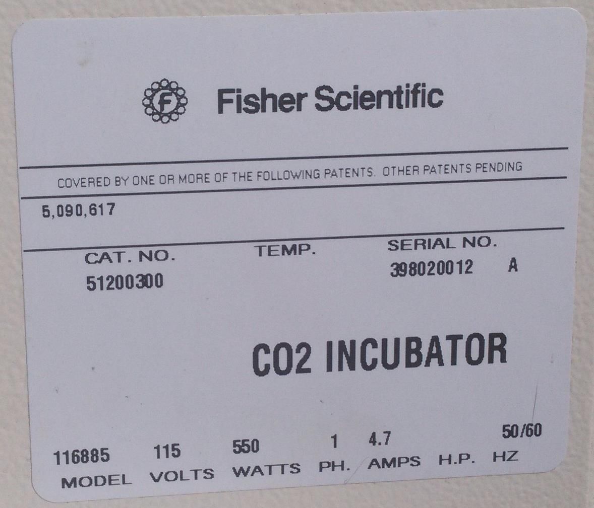 FISHER SCIENTIFIC MODEL 116885 CO2 INCUBATOR