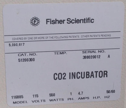 FISHER SCIENTIFIC MODEL 116885 CO2 INCUBATOR