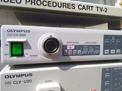 OLYMPUS CLV-U20 LIGHT SOURCE CV-200 VIDEO ENDOSCOPY OEP-3 PRINTER & KEYMED CART