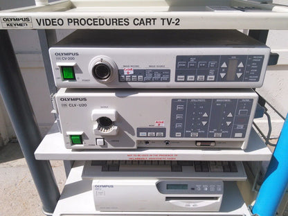 OLYMPUS CLV-U20 LIGHT SOURCE CV-200 VIDEO ENDOSCOPY OEP-3 PRINTER & KEYMED CART