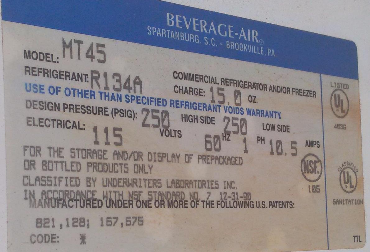 BEVERAGE AIR MT 45 TWO DOOR SLIDING GLASS REACH IN MERCHANDISER FREE SHIPPING