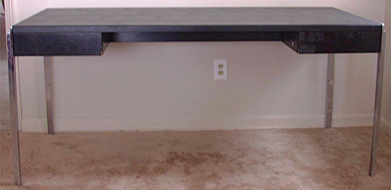 VINTAGE STOW DAVIS BLACK LEATHER & METAL DESK w 2 DRAWERs 65 x 29 x 30 FREE SHIP